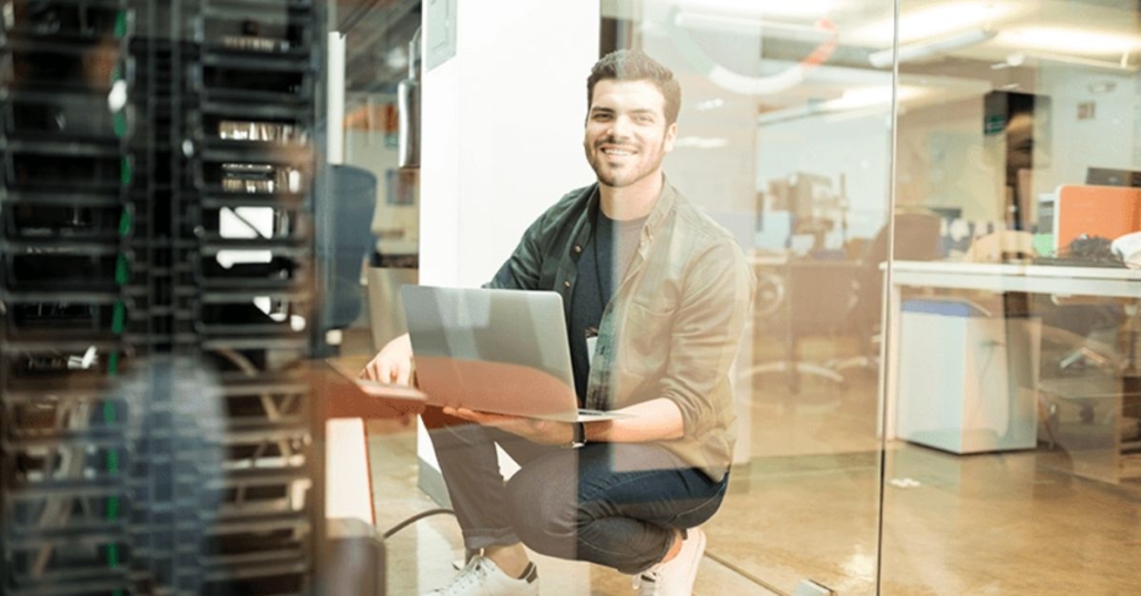 technician working in a network room