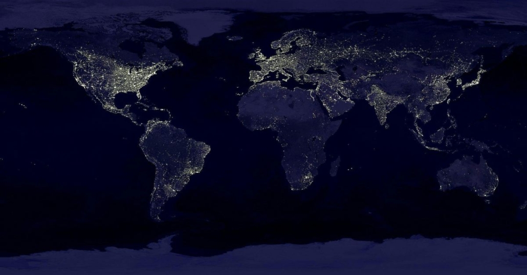 map of world with city lights